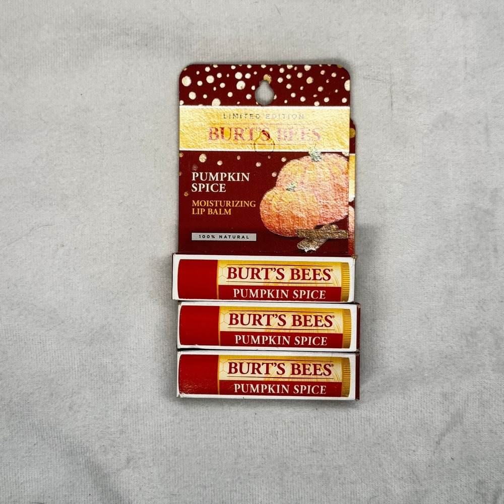 3X Burt's Bees Pumpkin Spice Moisturizing Lip Balm Limited Edition New